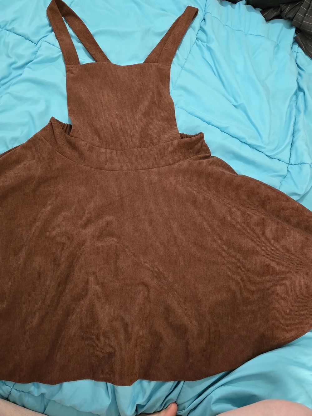 Brown Corduroy Midi Pinafore Dress